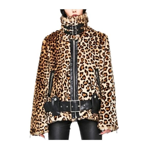 Blank NYC Faux Fur Leopard Print Moto Jacket Size XS - Picture 1 of 8